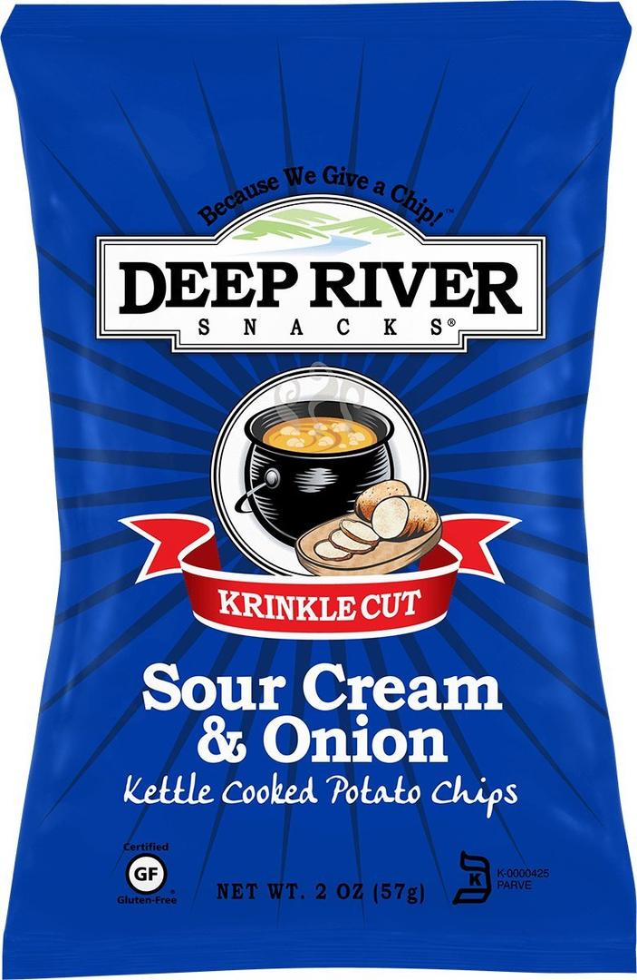 Deep River Kettle Sour Cream & Onion Krinkle Cut Potato Chips, 2 Ounce (Pack of 24), Best Before Date 11/17/2025