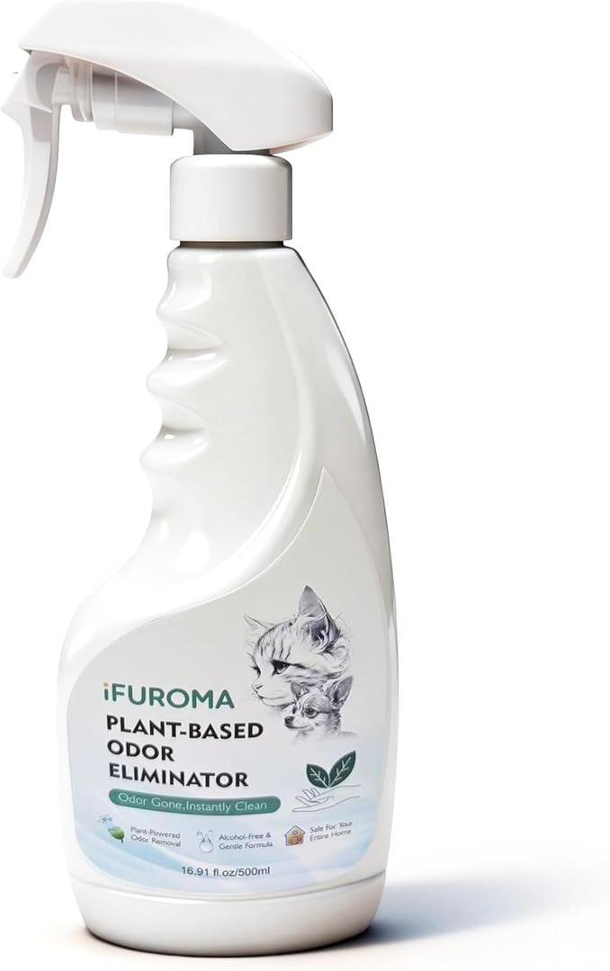 Pet Odor Neutralizer Spray for Dog and Cat Urine - 16.9oz Plant-Based Enzyme Cleaner - Professional Strength Deodorizer for Carpet, Furniture and Litter Box - Unscented