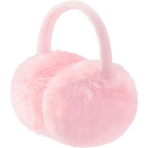 FSTEOE Winter Ear Muffs Women Warm Earmuff Girls Ear Warmers Soft Plush Outdoor Adjustable Ear Cover (Pink)