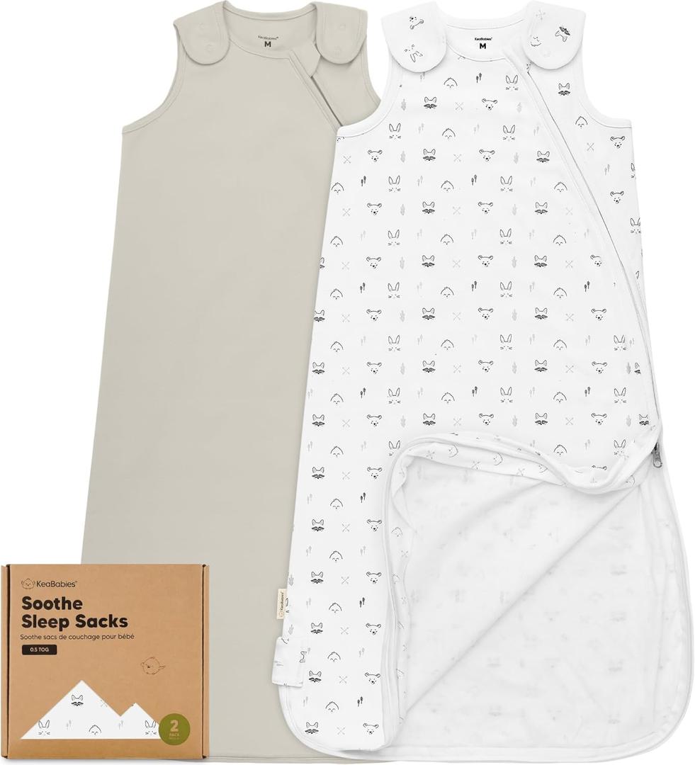 2-Pack Organic Baby Sleep Sacks, 100% Cotton - Soft & Breathable 0.5TOG Baby Wearable Blanket, Toddler Sleeping Sack 0-6 months, Easy to Wear Transitional Swaddles for Newborns, Infants (Nordic, S)
