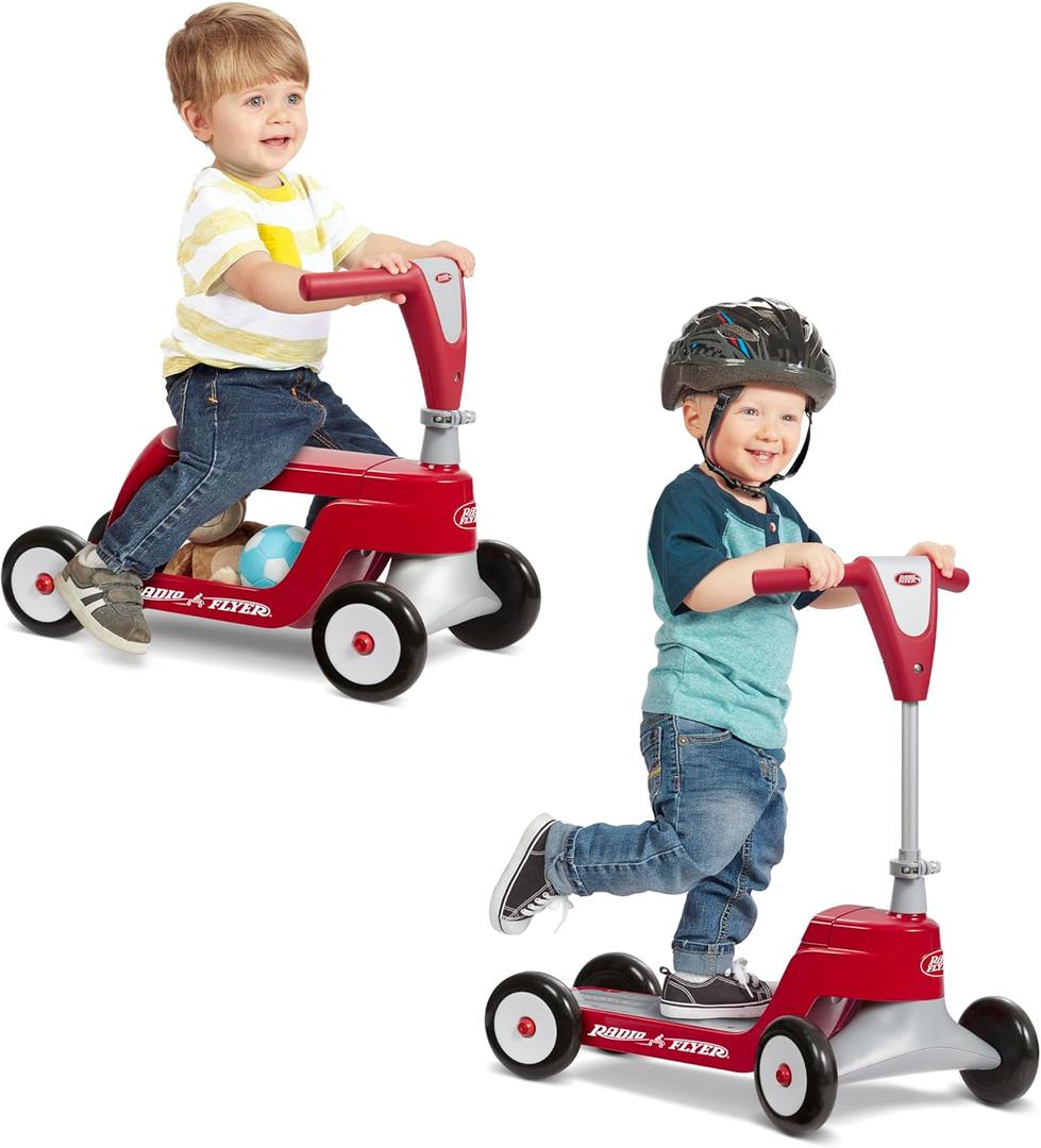 Radio Flyer Scoot 2 Scooter, Red, for Kids Ages 1-4, Ride On Toy or 4-Wheel Kids Scooter, Durable Wheels and Frame, Converts Easily with Flip Deck, Toddler Ride On Toys