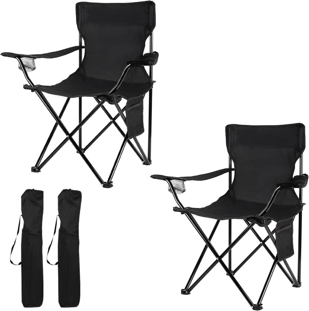 Damei century Folding Camping Chairs- Lightweight, Portable Chair for Beach, Lawn, Outdoor Sports (2pc Black)