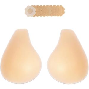 2025 Added Lift Ultra-Thin Seamless Nipple Covers Push up Sticky Adhesive Bras Solid Silicone Pasties for Women (Large, Cream)