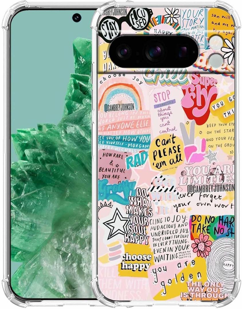 Indie Positive Quotes Popular Words Collage,Trendy Soft TPU Full Cover Case for Google Pixel 8 Pro Clear