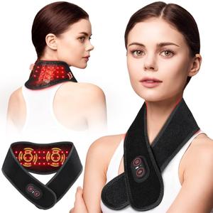 Red Light Therapy for Neck and Shoulders Wrap, Cordless Infrared Heating Pad Belt with Vibration for Body, Hands, Rechargeable Portable Neck Massager with Heat 660nm/850nm (Black)