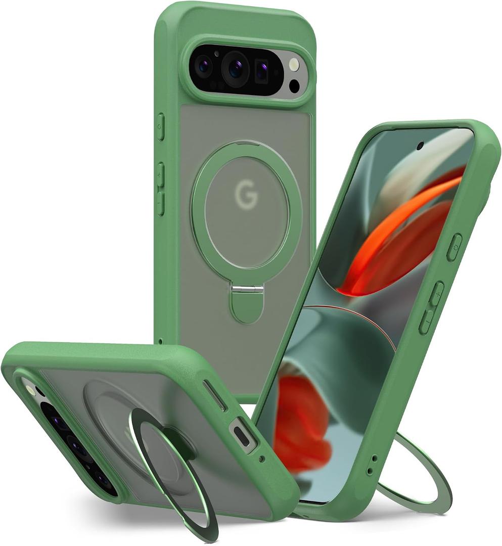 JIC MagStand Series - for Pixel 9 Pro XL Case - Green Bumper Protective Kickstand Phone Cover - [Unique Stand for Vertical and Horizontal View] - [Built-in Magnets for Magsafe]