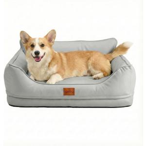 MOHAYA Large Dog Sofa Bed, Size L Orthopedic Dog Couch with Supportive Bolster Sides, Water-Resistant Easy-Clean Surface, Removable Cover, Grey, 31.5 x 22 x 10.6 in