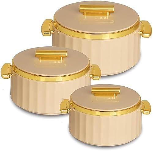 Royal Casserole Collection | Insulated Hot Cases | Stainless Steel Inner | Serve Chapati, roti, Biryani, Pulao Hot Pot Royal Casserole Gift Item– Set of 3 (600ml+1200ml+1700ml) Ivory