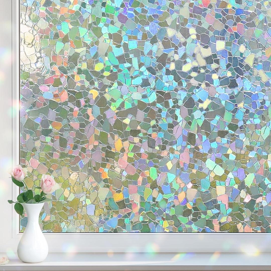 DOWELL Window Privacy Film Rainbow Film, Stained Glass Decorative Sticker, Static Cling Non-Adhesive Glass Clings, Sun Blocking Heat Control Window Coverings for Home Door, 35.4" x 78.7"