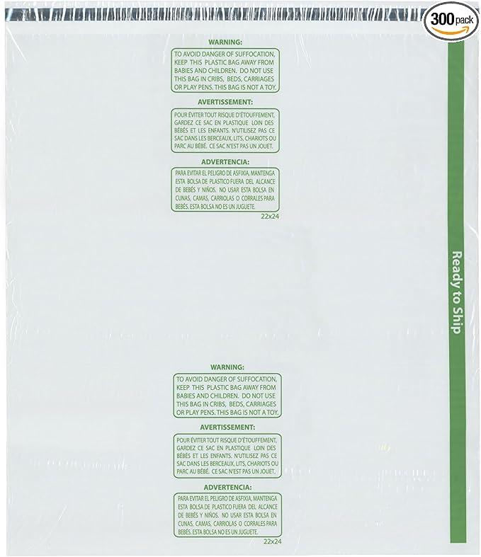 Plymor Ready to Ship 1.5 Mil Wicketed Poly Bags with Permanent Adhesive Strip and Suffocation Warning, 22" x 24" (Case of 300)