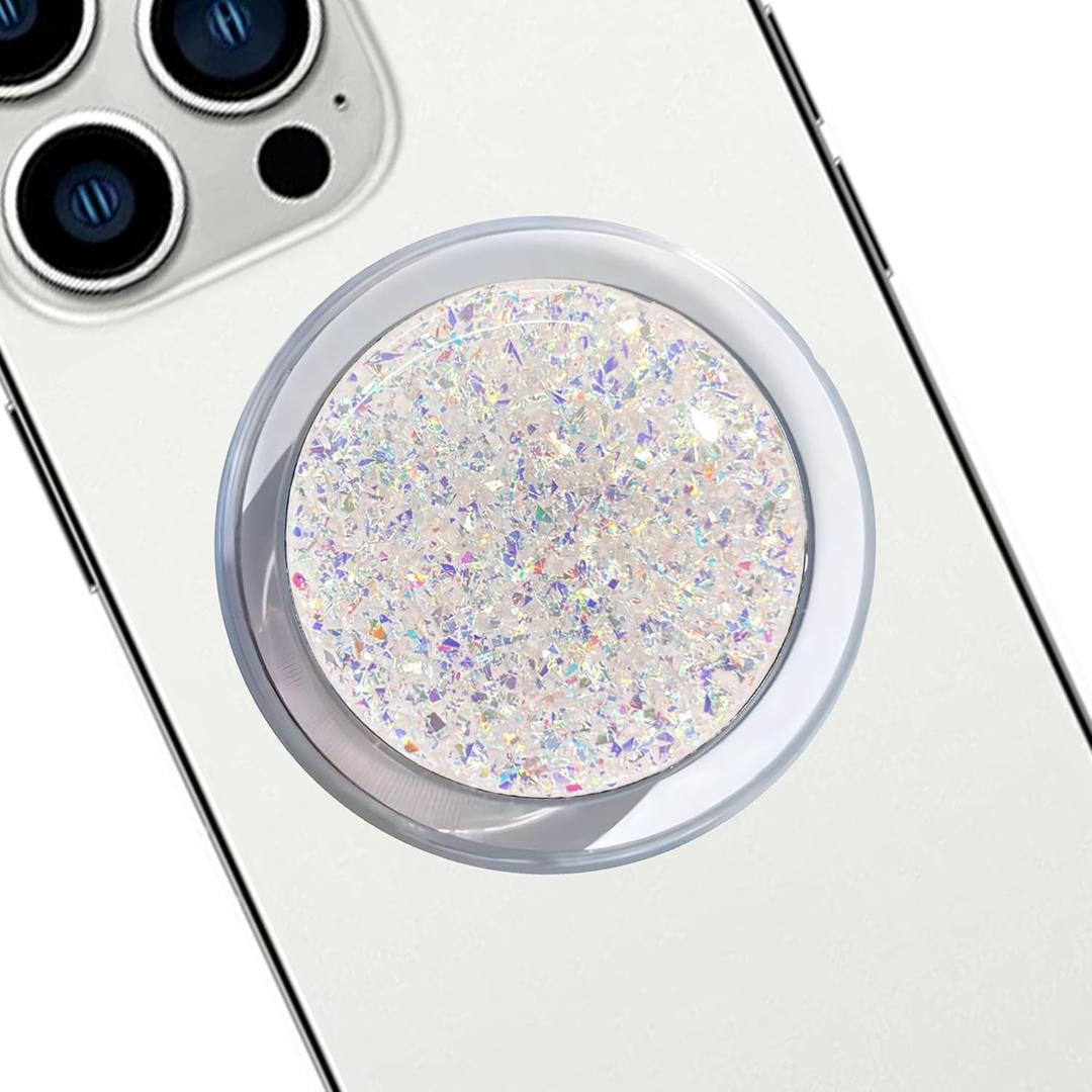Magnetic Retractable Phone Stand, Phone Grip, Suitable for Round Foldable Phones and Tablet Accessories - -Transparent Shine (Shimmering Color) (glittering)