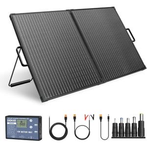 DOKIO 100W Foldable Solar Panel Suitcase with 10A Controller, Gray