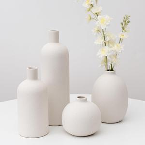 Ceramic Vase Set of 4, Modern Minimalist Colors Home Decor, White Decorative Flowers Vases for Bouquet, Pampas | Table Mantel Centerpiece Bookshelf Living Room Bedroom