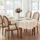 Wolkemer Farmhouse Faux Linen Oval Tablecloth 60 x 84 Inch - Water Resistant Table Cloth Washable Wipeable Table Cover for Home Kitchen Dining Wedding Party Banquet (Neutral)