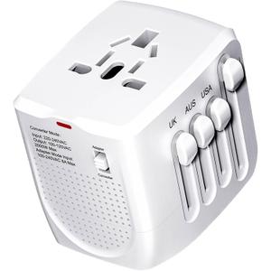 Reduces 220V to 110V for Cell Phones,Universal Travel Adapter Voltage Converter, laptops and Curling Irons, USA to UK, Europe, Australia and Over 200 Countries (White)
