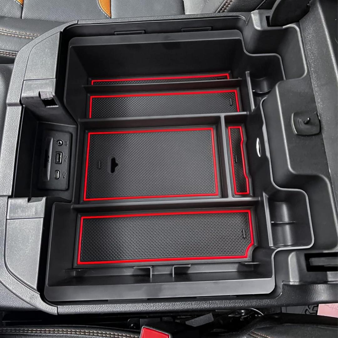 TACOBRO [Full-Coverage ] Center Console Organizer Compatible with 2019-2022 Chevy Silverado 1500/GMC Sierra 1500 and 2020-2023 Silverado/Sierra 2500/3500HD Accessories, Armrest Insert Tray, Red