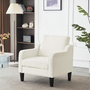 VINGLI Mid Century Modern Accent Chairs for Living Room, Cream White Comfy Reading Chair Soft Chenille Sofa Chairs Upholstered Side Armchair for Living Room, Bedroom, Apartment, 29.9 inches x 30.7 inches x 33 inches