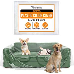 Houseables Plastic Couch Cover, Plastic Couch Covers for Pets, Clear Sofa Protector for Moving, Loveseat Protector, Cats, Storage, Pets, Spills, Heavy Duty, Waterproof, Vinyl, Thick, 84.5 x 40 x 36 in
