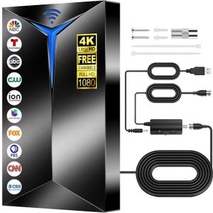 2026 Upgraded TV Antenna with Inline Amplifier, 2200+ Miles Long Range for Local Channels, Indoor Outdoor HDTV Antenna for Smart TV - Clear Reception for 8K 4K 1080P, 26ft Cable