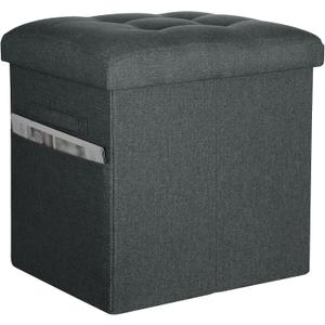 Small Ottoman with Storage, 61L Slim Tall Foldable Ottoman Foot Rest Stool with Thicker Foam Padded Seat. Linen Storage Bench for Bedroom Living Room, 300lbs Weight Support, 17x13x13IN, Gray Black