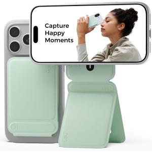 MOFT Phone Tripod Stand Selfie Stick for iPhone, Multi-Angles iPhone Stand, Lightweight & Portable Phone Holder, Strong Magnets, MOVAS Vegan Leather, Travel Essentials, Peppermint (Without Card Slot)