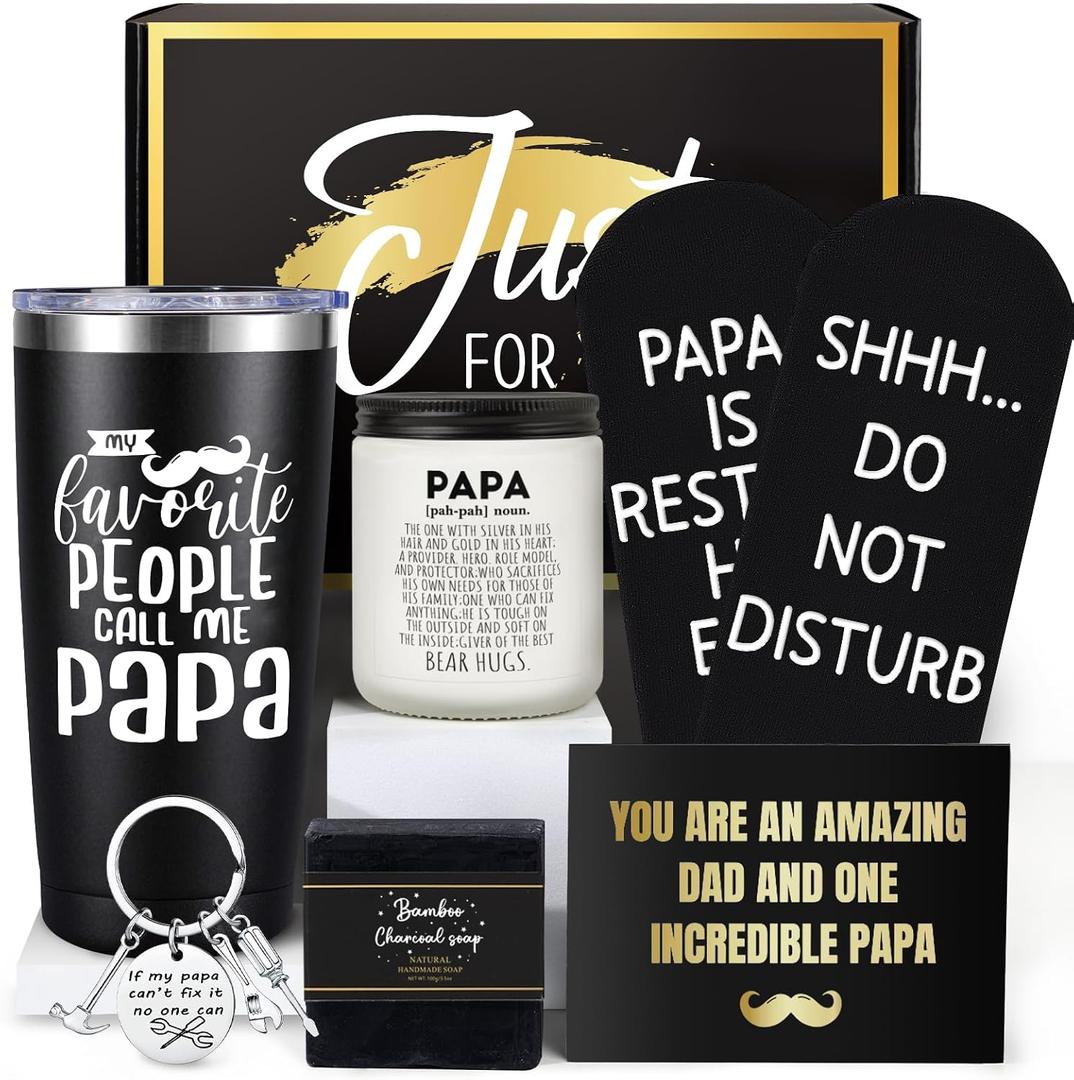 iAOVUEBY Papa Gifts, Fathers Day Gift for Papa/Grandpa, Birthday Gift for Dad, Funny 20oz Insulated Tumbler Cup Sets Present, Best Gifts Ideas for Papas Grandpa Grandparents from Grandkids