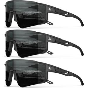 Polarized Sports Sunglasses for Men Women, UV400 Protection Mens Sunglasses Wrap Around Sun Glasses for Cycling Running, Black