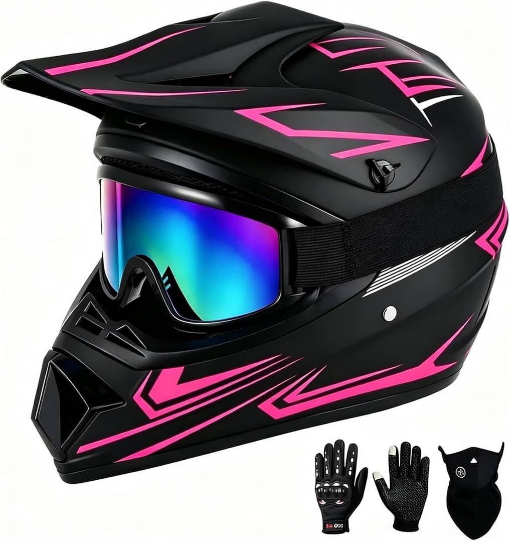 SPARK DOT Certified Youth Kids Dirt Bike Motocross ATV Helmets 4Pcs Set Small