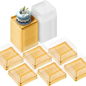 BenRan 100Pack Mooncake Box for Mooncake Mini Cakes Macarons-cookies, Moon-Cake Dessert Box with Thank You Stickers(B-3Inches-100Pack-Gold)