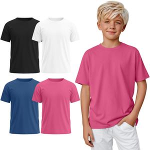 YooAurvox 4 Pack Teen Boys Short Sleeve Shirts, 4-Color, 7-8 Years