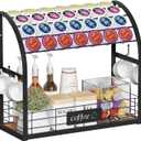 Metal K Cup Holder, 2 Tier Coffee Bar Organizer with 4 Coffee Mug Hooks, Multi-functional Countertop Coffee Station Tray Wooden K Cup Organizer - Black