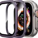 WSKEN for Apple Watch Ultra 3/Ultra 2/Ultra Screen Protector 49mm,9H Tempered Glass + Titanium Alloy Frame, [Keep Original] [Touch Sensitive] Lightweight Protective Glass Film for iwatch Ultra 3/2/1 (Purple)