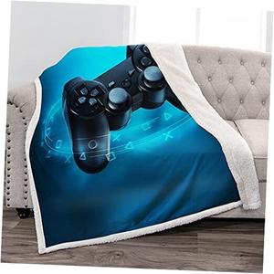 Jekeno Gaming Blanket Gifts for Boys Teens Girls Men Women Christmas Birthday Blue Video Game Gamepad Decor Home Bedroom Living Room Kids Adults Soft Cozy Warm Plush Sherpa Throw 50"x60"