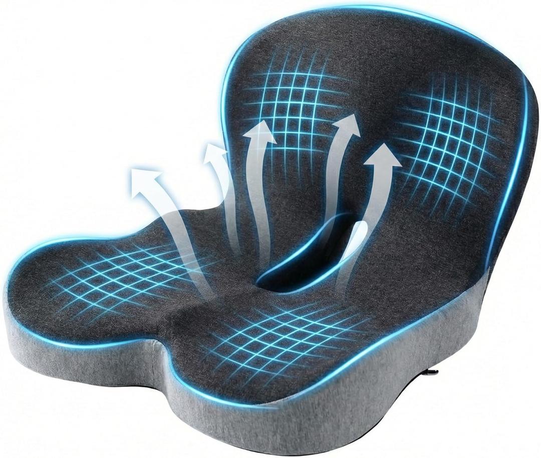 Seat Cushion Memory Foam with Ergonomic L-Shaped Extra Wide Support for Lower Back Relief, Comfort Cushion for Office Chair, Car Seat & Gaming Seat, Helps Sciatica Pain, Posture Improvement (Gray)