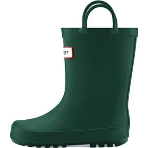 mysoft Kids Rain Boots for Girls Boys Toddler Waterproof Rubber Cute Printed with Easy-On Handles (3 Big Kid, Pure Green)