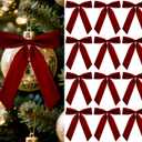 12 Pcs Burgundy Velvet Ribbon Bows 7 x 10 Inch Premade Christmas Velvet Bows with Twist Tie for Gift Wrapping Indoor Outdoor Christmas Tree Wreaths Door Windows Party Decoration