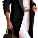 IDEALSANXUN Long Wool Coats for Women Fall Winter Trench Coat Peacoat Double Breasted Blazer Jackets Overcoat (Black, L)