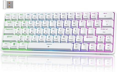 TMKB T63 Gaming Keyboard, 60% Wireless Mechanical Keyboard with Bluetooth/2.4G/Type-C, Compact 63 Keys Anti-Ghosting, RGB Backlight, Clicky Blue Switch - White