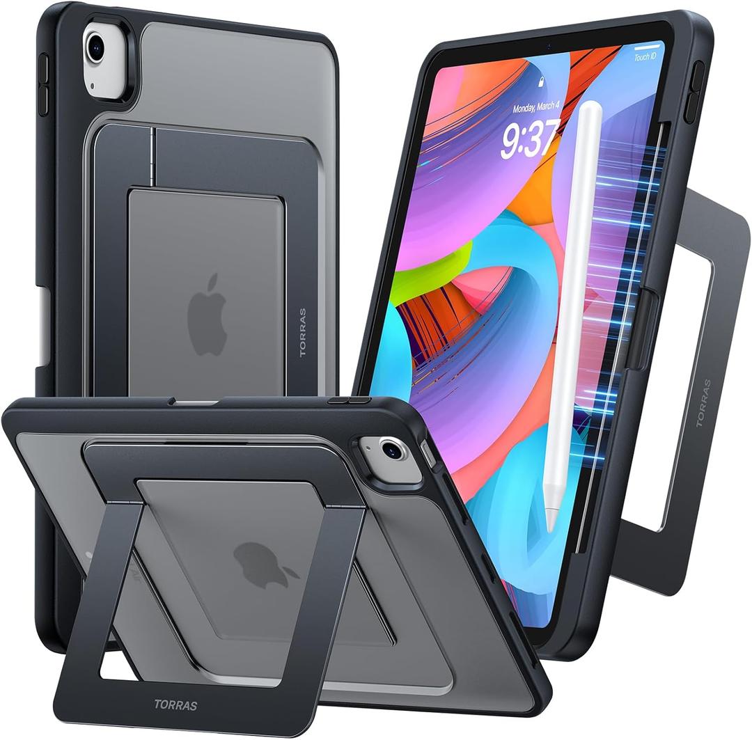TORRAS for iPad Air 11 inch Case (M3 2025, M2 2024), iPad Air 5th, 4th Generation Case, Ultra Stable Stand, Multiple Adjustable Viewing Angles, Protective Kickstand Cover with Pencil Holder, Black