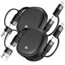 5 in1 Retractable USB Type C Cable 100W, 2Pack Multi Charging Cable 5A Fast Charging Cord USBC Cable with USB A+C to L/C Travel Essentials Charger for iPhone Series,Samsung Galaxy,MacBook,iPad(3.86ft)