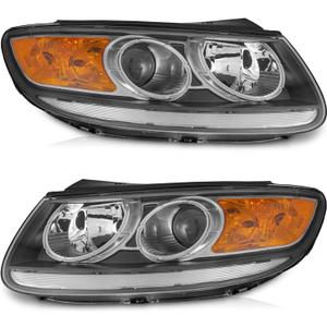 WEELMOTO Halogen Headlights for 2007-2012 Hyundai Santa Fe, Headlamp Compatible with 2007 2008 2009 2010 2011 2012 Santa Fe Replacement Driver & Passenger Side Black Housing Amber Reflector