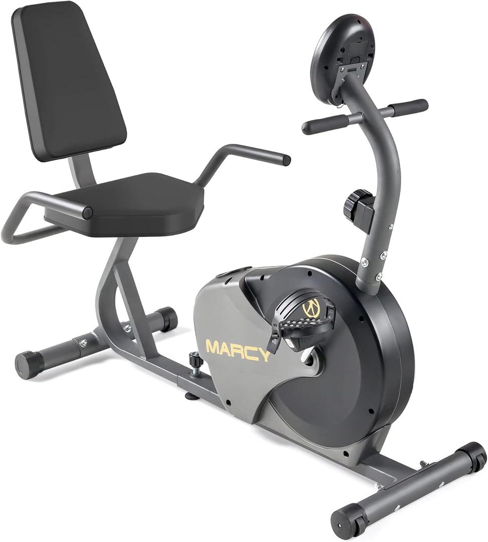 Marcy Magnetic Recumbent Bike with Adjustable Resistance and Transport Wheels NS-716R, 11.00 x 22.00 x 31.00" (Black/Grey)