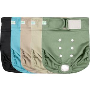 wegreeco Female Dog Diapers, Washable Reusable Pet Puppy Doggie Diapers for Small Female Dogs in Heat Period, Doggy Period Panties, 5 Pack, Small, Blue Green