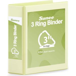 SUNEE 3 Ring Binder 3 Inch D Ring, Clear View Binder Three Ring PVC-Free (Fit 8.5x11 Inches) for School or Office Supplies, Yellow, 1 Pack
