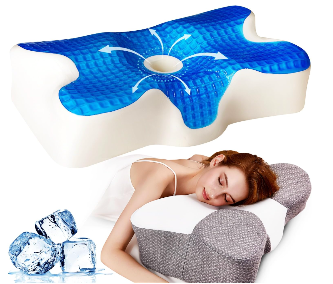 Cooling Gel Bed Memory Foam Pillow, Cervical Contour Pillows with Dual-Height Design for Neck Pain Relief, Support for Side Back Stomach Sleepers,Soft(Queen)