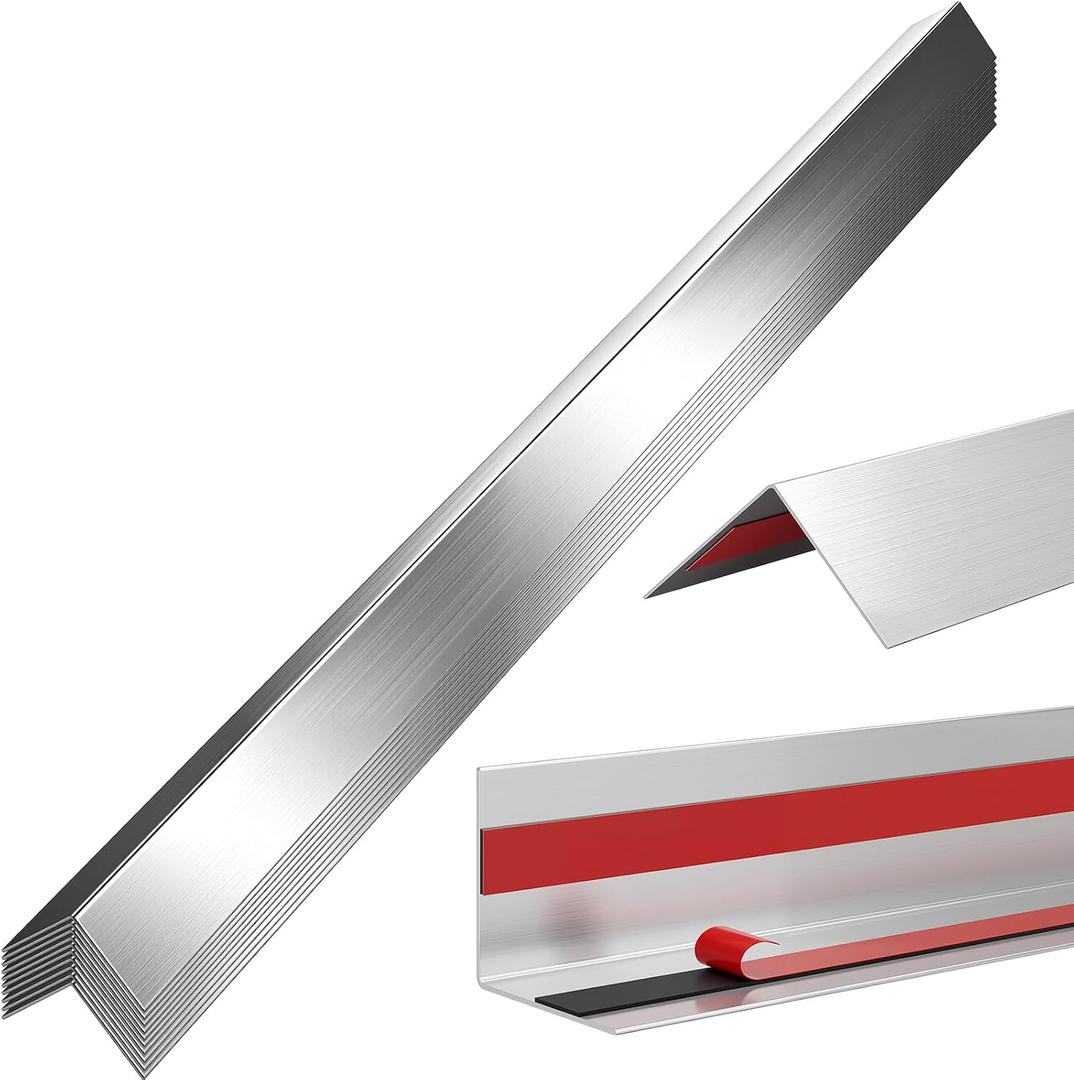 2 x 2 x 48 Inch 304 Stainless Steel Wall Corner Guard, 10-Pack, Heavy Duty Rounded Corner Protector, Smooth Folded Edge for Wall Protection, Rust Resistant Metal Edge Guard