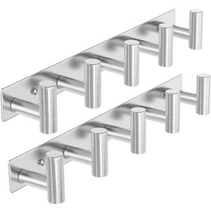 VAEHOLD Silvery Hat and Coat Wall Mount Rack - 5 Hooks for Robes, Bags, Keys, and Towels - Bathroom Towel Hanger Organizer (2 Pack)