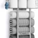 Aetyord Towel Racks for Bathroom - Wall Mounted Metal Rack with Wood Plank, Bathroom Storage Organizer, Towel Holder Stores 6 Large Rolled Towels Easily, All Grey