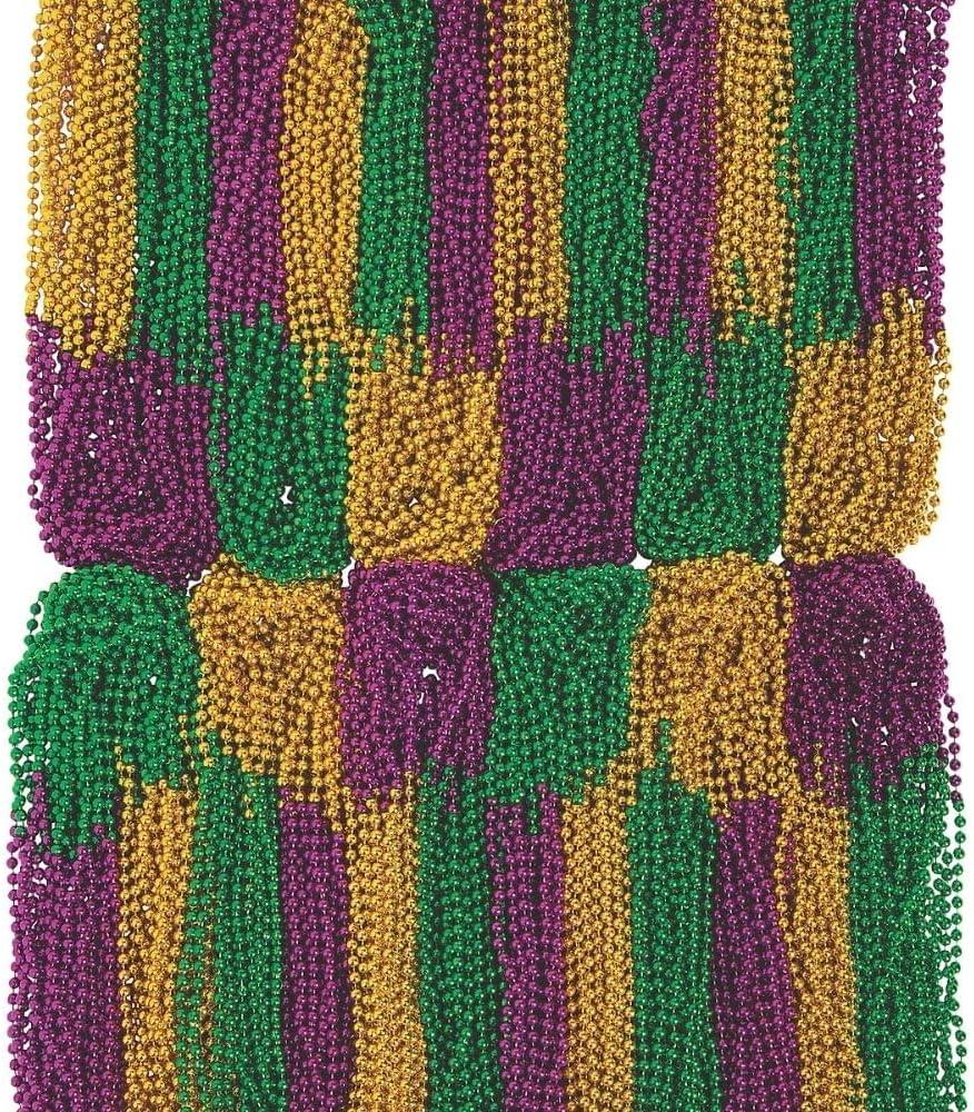 Fun Express Mardi Gras Beads Bulk 1000 Pack - Premium Purple Gold Green Bead Necklaces for Carnival Decorations, Parade Throws & Party Favors | Professional Grade Plastic Beaded Necklaces for Adults, Small
