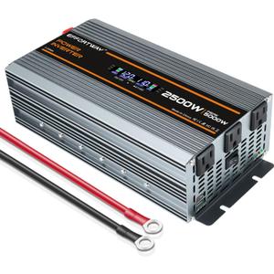 2500W Power Inverter. 12V DC to 110V/120V AC Converter 5000W (Peak) with LCD Display, 3 AC outlets, 2 USB, 2500w Inverter for Camping RV Travel Outdoor Truck Off-Grid Solar inverters